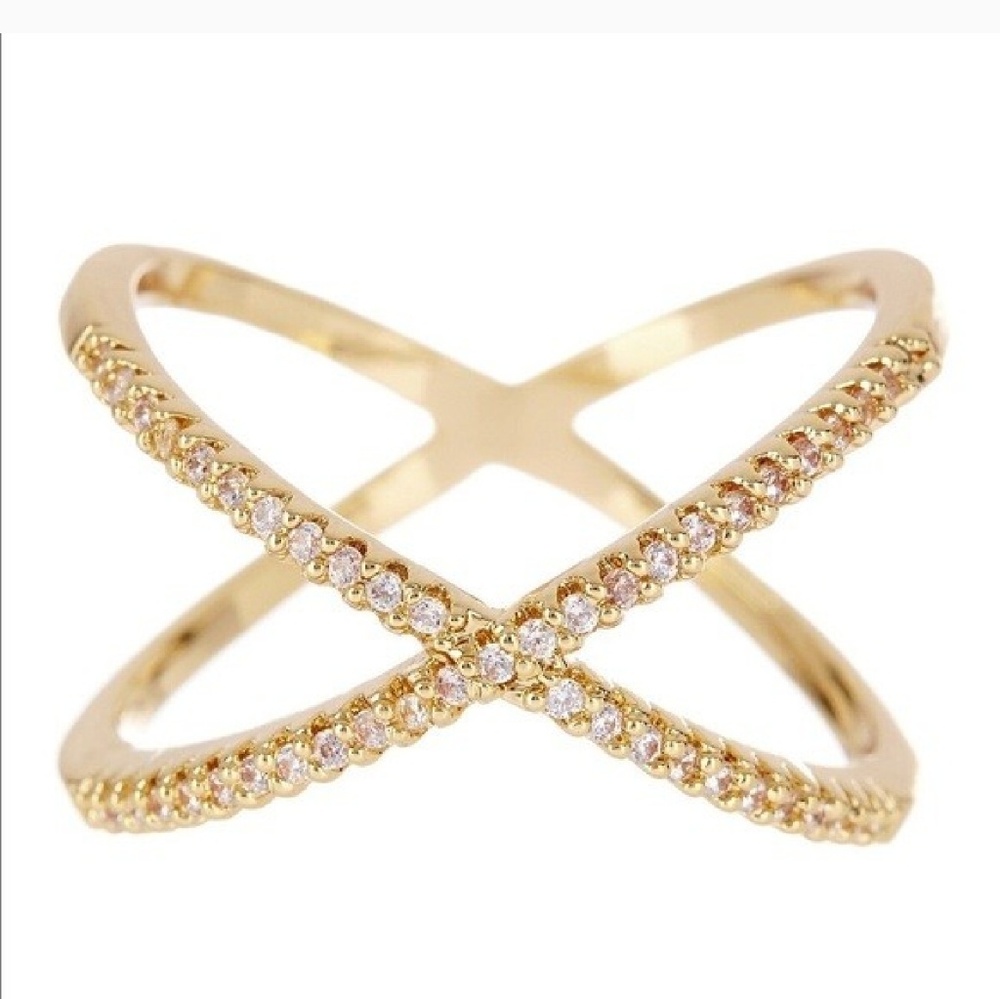 Gold Pave X Ring
